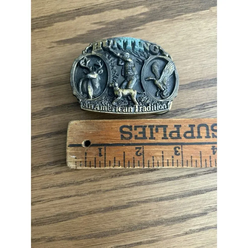 Vintage 1986 Brass Hunting Belt Buckle An American Tradition Made in the USA